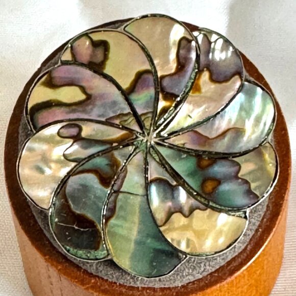 VTG Sterling Silver 925 Abalone Inlay Pinwheel Design Brooch Size 1.5'' Diameter - Picture 1 of 6